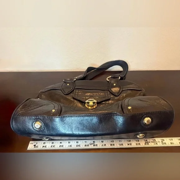 Marc Jacobs Distressed
Leather Signature Satchel - 
Dark Navy Large Soft Slouchy - Picture 10 of 13